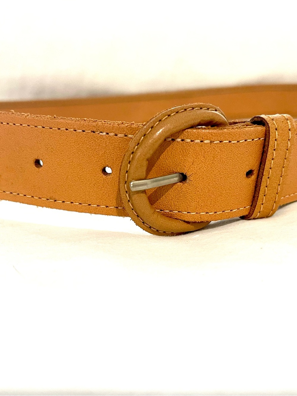 Guatemalan Handwoven Multicolor Woven Belt with Tan Leather Trim M/L - Picture 6 of 6
